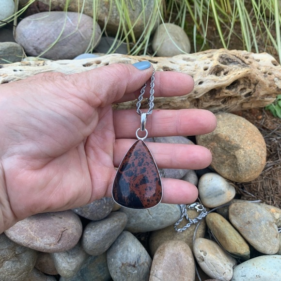 Antique Gabbro Mohagany Jasper Sterling Pendant - Picture 3 of 4